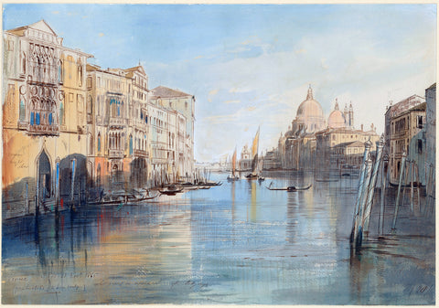 The Grand Canal with Santa Maria Della Salute Venice  - Edward Lear - c1865 Vintage Orientalist Painting by Tallenge Store