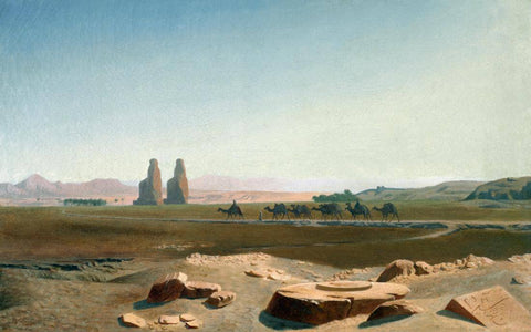 A Caravan Passing the Colossi of Memnon, Thebes - Jean-Leon Gerome - Vintage Orientalist Painting Of Egypt - Framed Prints by Jean Leon Gerome