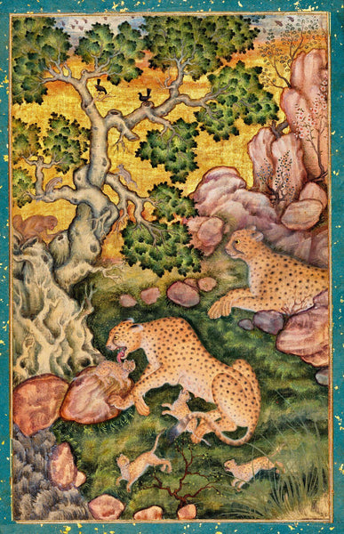 A Family of Cheetahs in a Rocky Landscape - Basawan - 1575 Early Mughal Art Painting - Life Size Posters