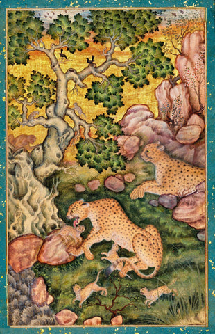 A Family of Cheetahs in a Rocky Landscape - Basawan - 1575 Early Mughal Art Painting - Posters