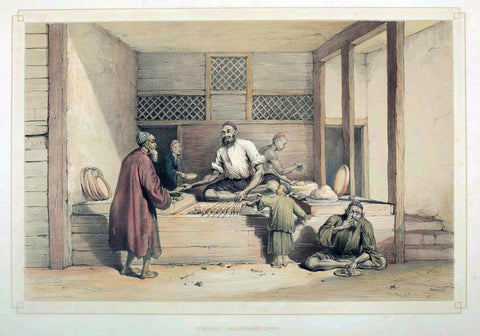 A Kabab Shop In Kabul - James Atkinson - Vintage Orientalist Painting Of Middle East by James Atkinson