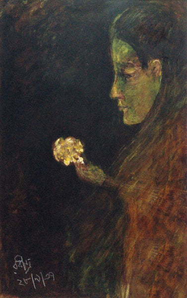 A Lady With Flowers - Rabindranath Tagore Painting - Canvas Prints