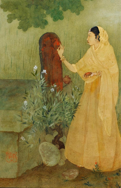 A Maiden Anointing A Shrine - Abdur Chugtai - Bengal School Indian Art Painting - Art Prints