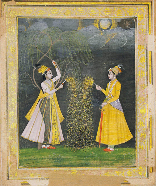 A Prince And A Princess Holding Fireworks - c1740  Vintage Mughal Miniature Art Painting - Posters