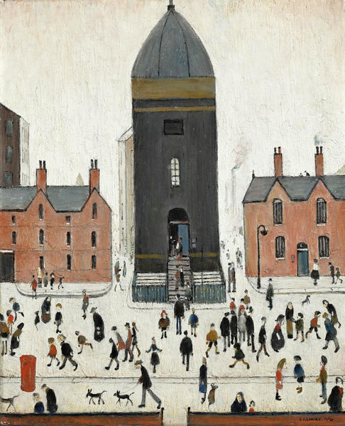 A Street Scene with Old Church Tower - Laurence Stephen Lowry R A - Contemporay British Painting - Art Prints