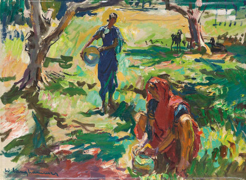 A Village Scene - Walter Langhammer Painting - Canvas Prints by Walter Langhammer