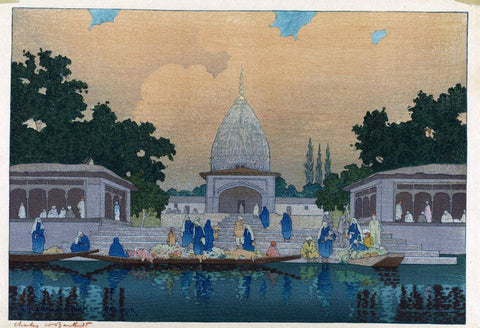 A Village Temple In Kashmir  - Charles W Bartlett - Vintage Orientalist Woodblock India Painting - Art Prints by Charles W Barlett