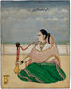 A Young Woman Seated On A Terrace Smoking A Hukkah - Lucknow School - C1830  Vintage Indian Miniature Art Painting - Life Size Posters