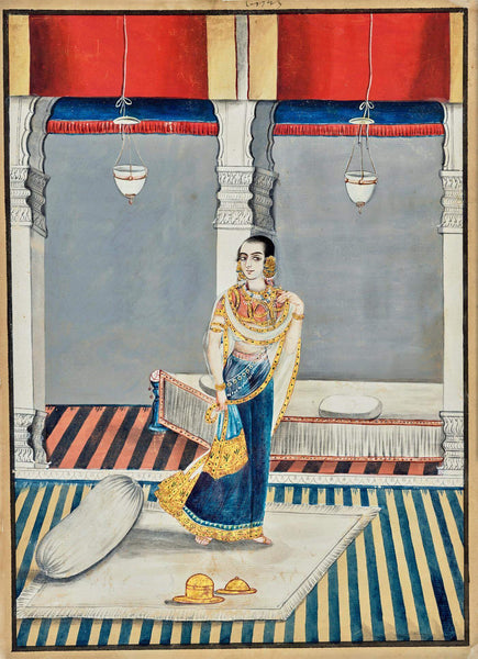 A Young Woman Standing On A Carpeted Terrace - Lucknow School - C1830  Vintage Indian Miniature Art Painting - Life Size Posters