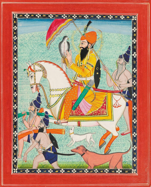 An Equestrian Portrait Of Guru Gobind Singh -  Vintage Sikh Art Painting - Framed Prints