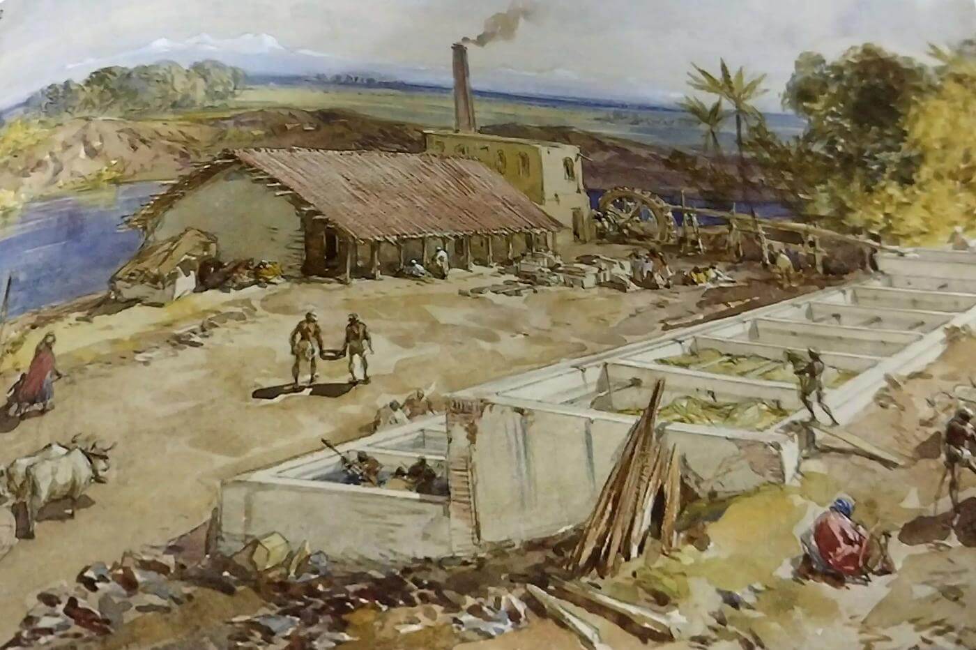 An Indigo Factory In Bengal 1863 William Simpson Vintage an-indigo-factory-in-bengal-1863-william-simpson-vintage