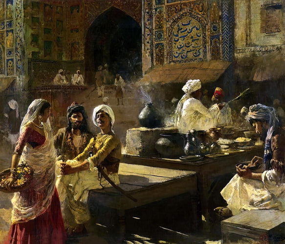 Large Artwork Prints of An Open-Air Kitchen In Lahore - Edwin Lord Weeks - Vintage Orientalist Art Painting Of India - Large Art Prints by Edwin Lord Weeks