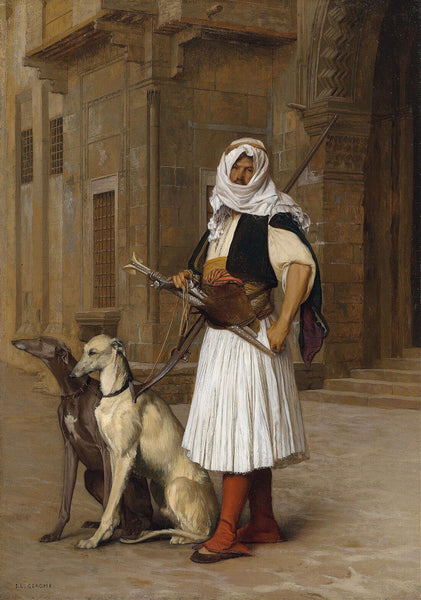 Arnaut And Two Whippet Dogs - Jean-Léon Gérôme - Orientalism Art Painting - Framed Prints