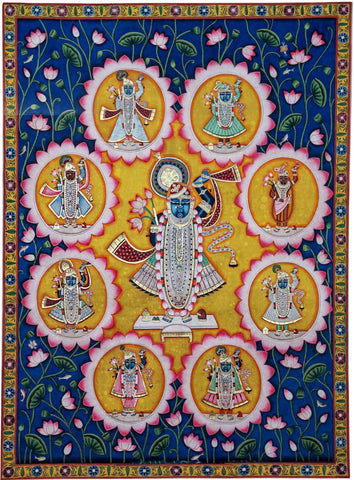 Ashtha (8) Swaroop Shrinathji - Nathdwara - Krishna Pichwai Painting - Framed Prints