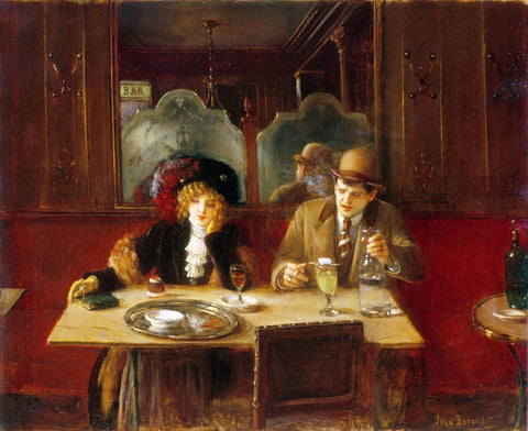 At The Absinthe Cafe (Au Café Dit lAbsinthe) - Jean Beraud Painting - Large Art Prints by Jean Béraud