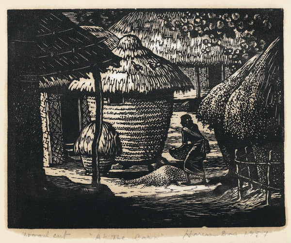At The Barn - Haren Das - Bengal School Art Woodcut - Framed Prints