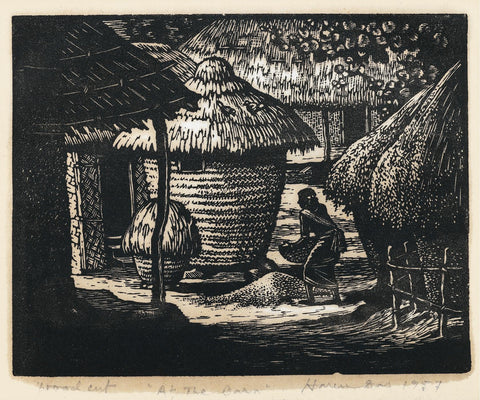 At The Barn - Haren Das - Bengal School Art Woodcut - Framed Prints