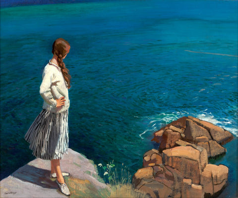 At The Edge Of The Cliff - Dame Laura Knight R A  - Impressionist Painting - Canvas Prints