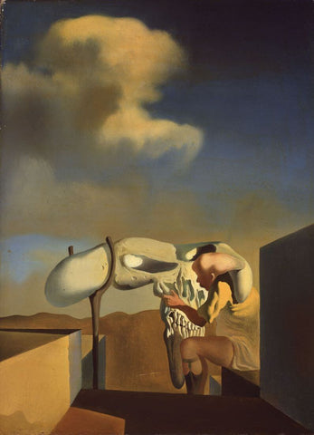 Average Atmospherocephalic Bureaucrat in the Act of Milking a Cranial Harp - Salvador Dali - Surrealist Painting by Salvador Dali