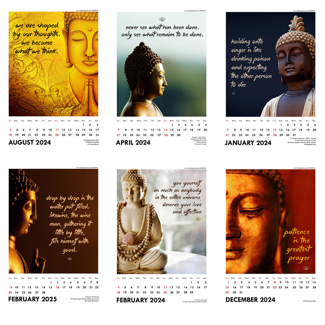 2024 Wall Calendar Wisdom of Buddha Motivational Quotes by Tallenge