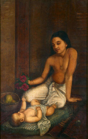 Baby And Princess - Raja Ravi Varma Painting by Raja Ravi Varma