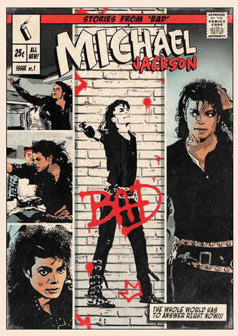 Bad - Michael Jackson - Vintage Comic Book Cover Style Fan Art Poster - Canvas Prints