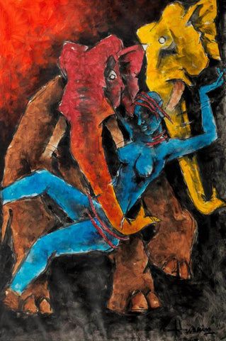 Bhil Tribals - Maqbool Fida Husain Painting by M F Husain