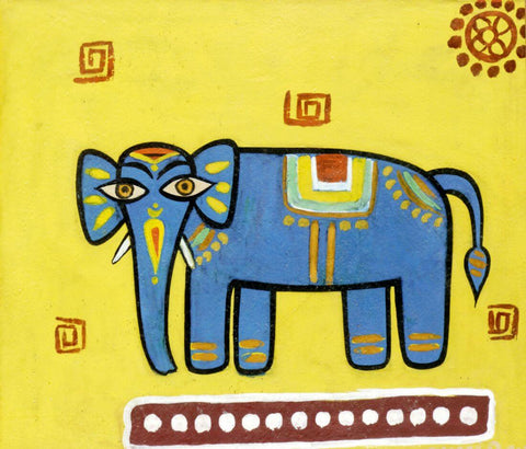Blue Elephant - Jamini Roy - Bengal School Art Painting by Jamini Roy