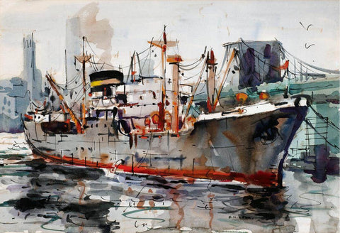 Bombay Docks - S H Raza Painting (Early Works) - Posters