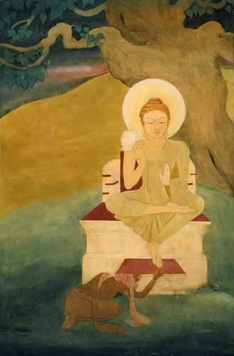 Artwork of Buddha - Asit Kumar Haldar -  Bengal School Of Art - Indian Painting by Asit Kumar Haldar