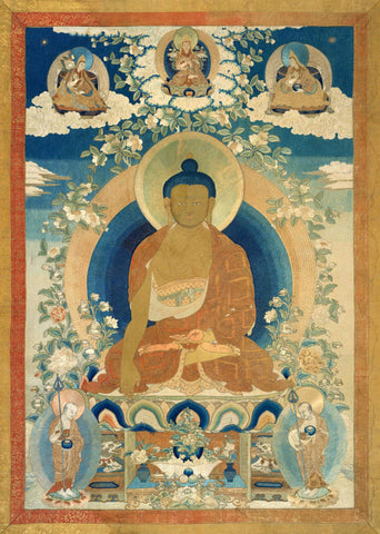 Buddha Shakyamuni With Disciples - Qing Dynasty (17th Century) Vintage Chinese Buddhist Painitng - Art Prints