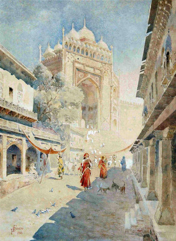 Bulund Darwaza (Fatehpur Sikri)  - F D Fowler - Vintage Orientalist Painting Of India by F D Fowler