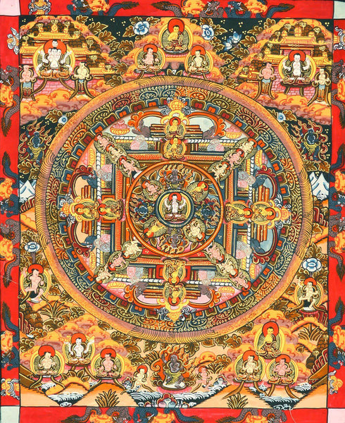Chenrezig Mandala - Vintage Buddhist Thangka Painting - Framed Prints