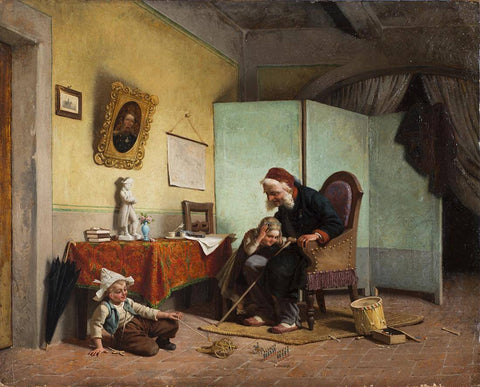 Childish Joys - Gaetano Chierici - 19th Century European Domestic Interiors Painting by Gaetano Chierici