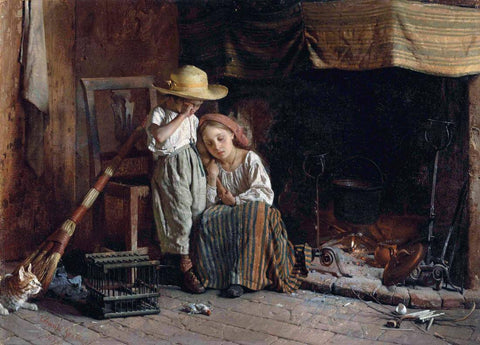 Childish Sorrows - Gaetano Chierici - 19th Century European Domestic Interiors Painting by Gaetano Chierici