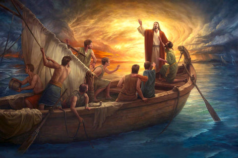 Christ And His Apostles At The Sea Of Galilee - Christian Art Painting - Large Art Prints by Tallenge Store