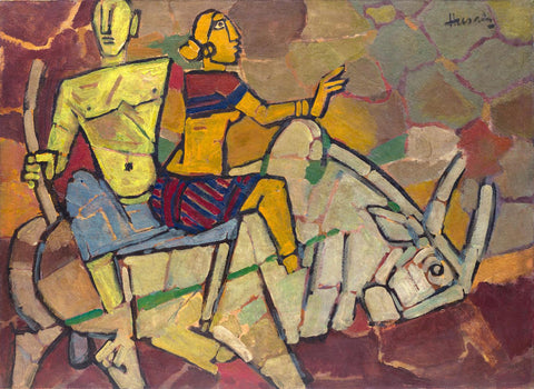 Couple On A Bullock - Maqbool Fida Husain - Large Art Prints by M F Husain