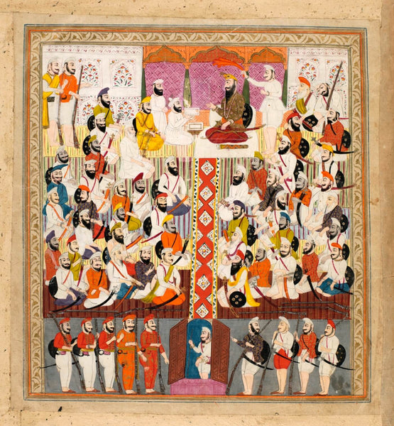 Court Of Guru Gobind Singh  - 18th Century Vintage Sikh Painting - Large Art Prints