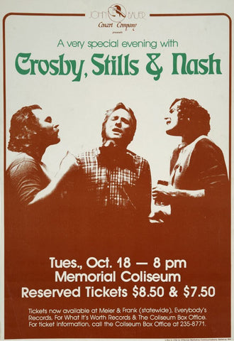 Crosby Stills and Nash - Portland Memorial Coliseum - Music Concert Poster by Tallenge Store