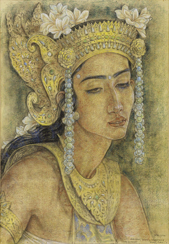 Devi Sita - Vintage Balinese Ramayan Painting by Kritanta Vala