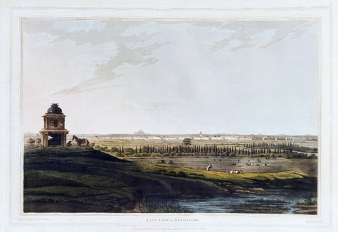 East View Of Bangalore (from Views Of Kingdom Of Mysore - The Country Of Tipu Sultan Series) Lt Robert Hyde Colebroke - c1804 - Vintage Orientalist Aquatint of India by Lt Robert Hyde Colebroke