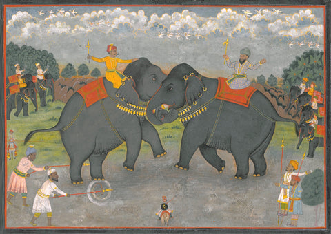 Indian Miniature Art - Elephant Fight by Kritanta Vala