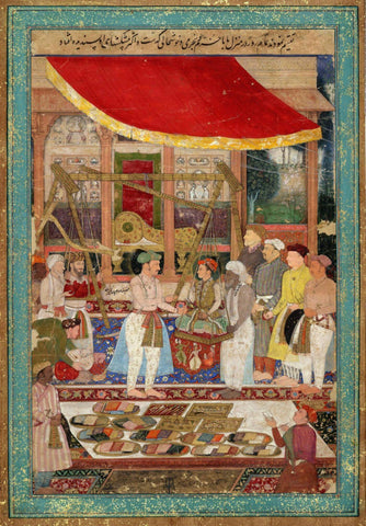 Emperor Jahangir Weighs Prince Khurram - Manohar A Folio From Tuzuk-i Jahangiri - c1610 Mughal Painting - Life Size Posters