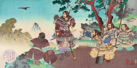 Emperor Jimmu (Descendent Of The Sun Goddess Amaterasu) The First Emperor Of Japan 660 BCE - Ginko Adachi - 1891 Ukiyo-e Woodblock Print by Ginko Adachi