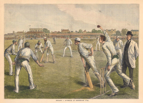 England v Australia at Kennington Oval With WG Grace Batting - Vintage Cricket Photo Lithograph Sports Memorabilia - Art Prints