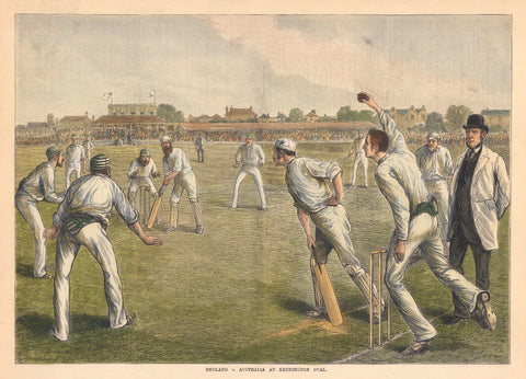 England v Australia at Kennington Oval With WG Grace Batting - Vintage Cricket Photo Lithograph Sports Memorabilia by Tallenge Store
