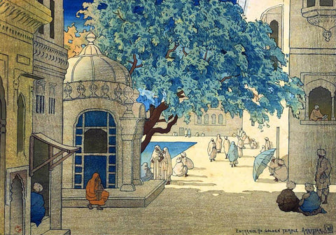 Entrance To The Golden Temple In Amritsar  - Charles W Bartlett - Vintage 1916 Orientalist Woodblock India Painting - Framed Prints by Charles W Barlett