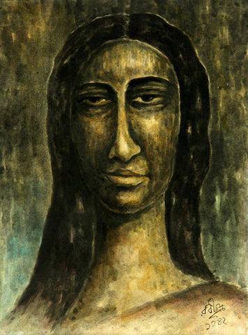 Face Of A Lady - Rabindranath Tagore - Bengal School - Indian Art Painting by Rabindranath Tagore