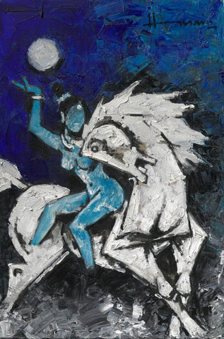 Figure On A Horse - M F Husain Painting by M F Husain