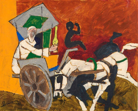 Figures In Horse Cart - Maqbool Fida Husain Painting by M F Husain